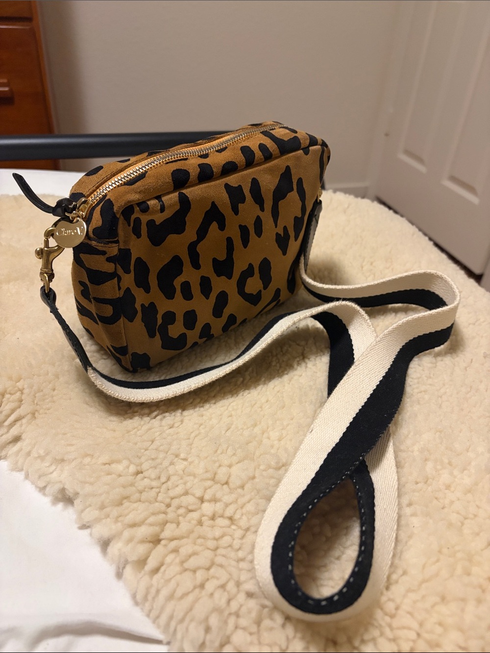 Clare V. Midi Sac Cheetah Print Leather Crossbody Bag